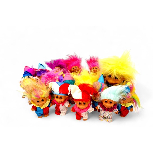 16 Vintage Troll Dolls Fun Clown Outfits Rainbow Hair Nostalgic‎ Collectible